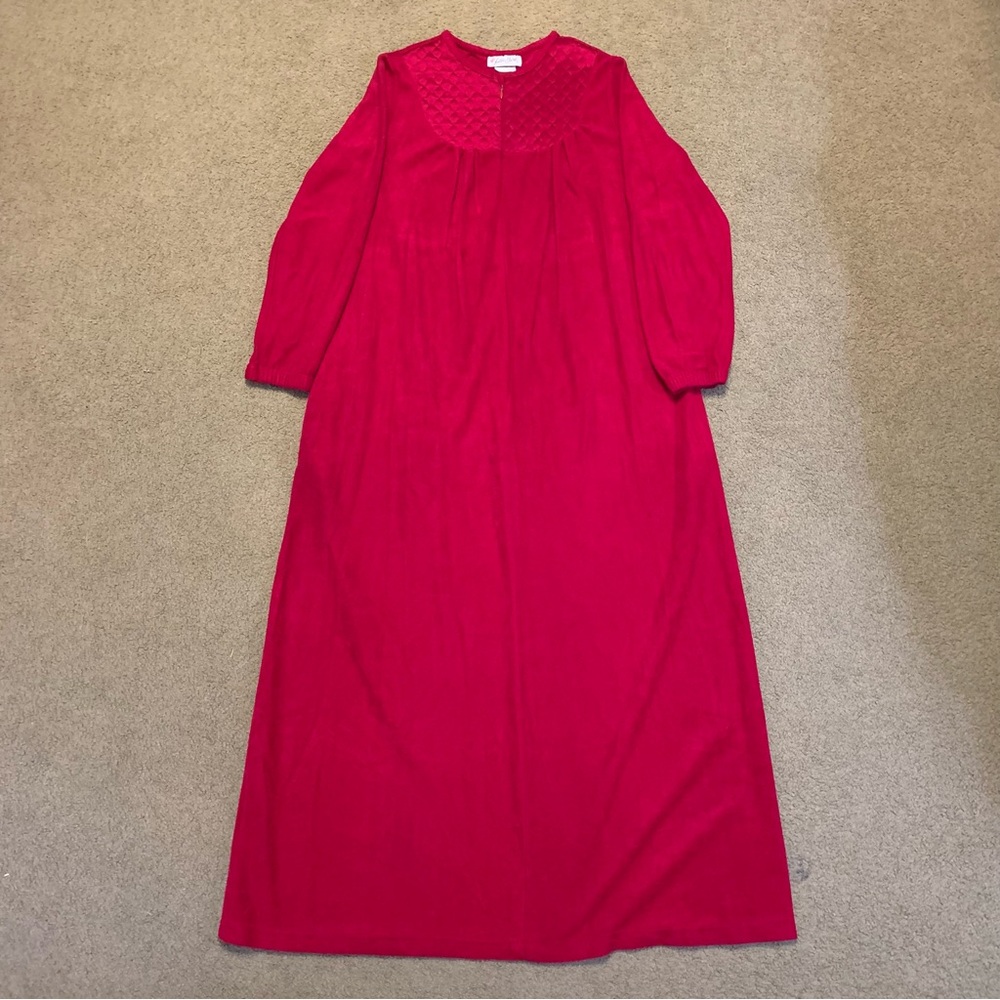 Vintage 70s Julie Girl Pink Nylon Housecoat Nightgown Floor Long Robe Size L